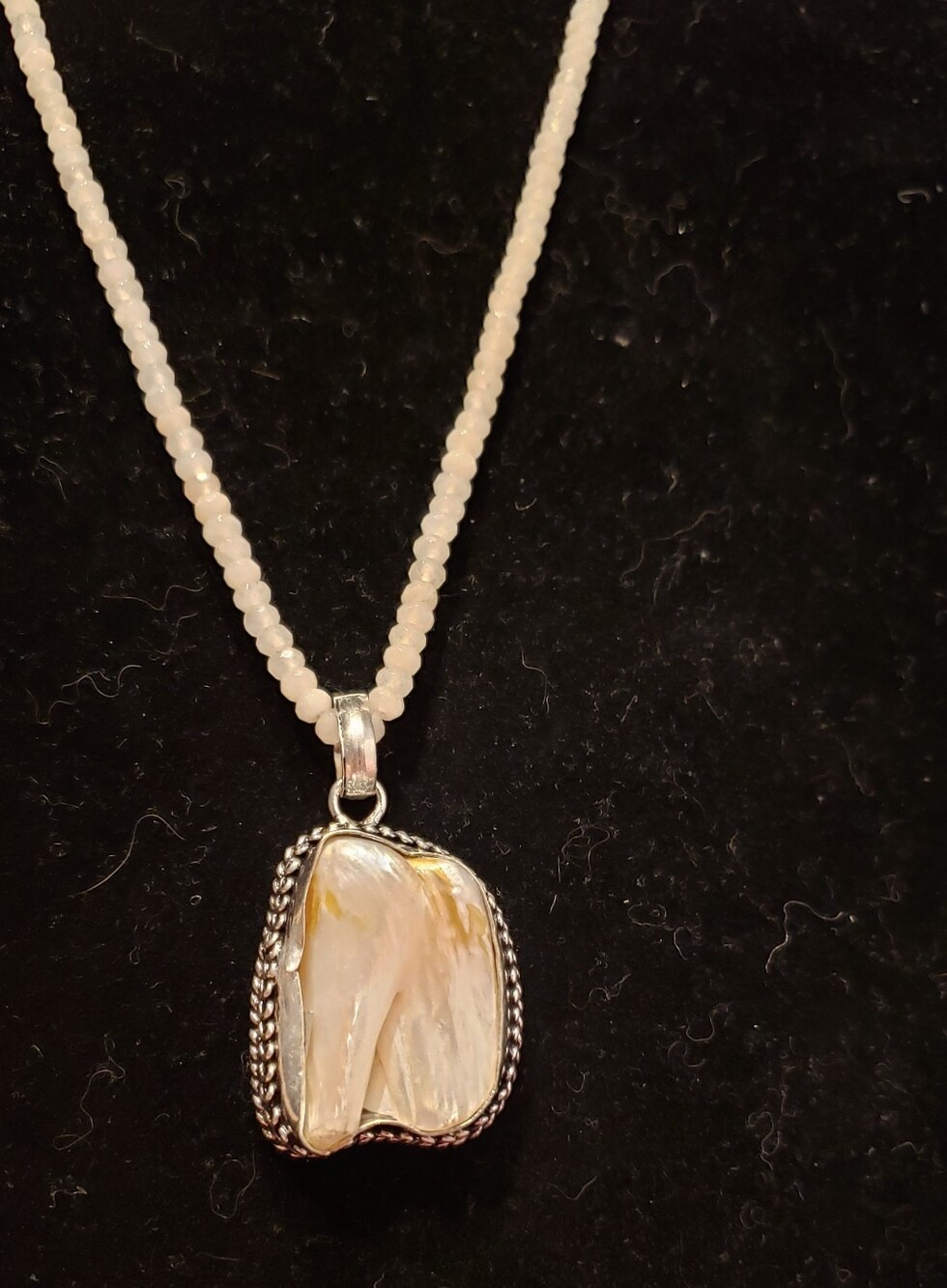 NEW Biwa Pearl, Natural W/caramel Tones, 925 Sterling Silver, On Moonstone Beads